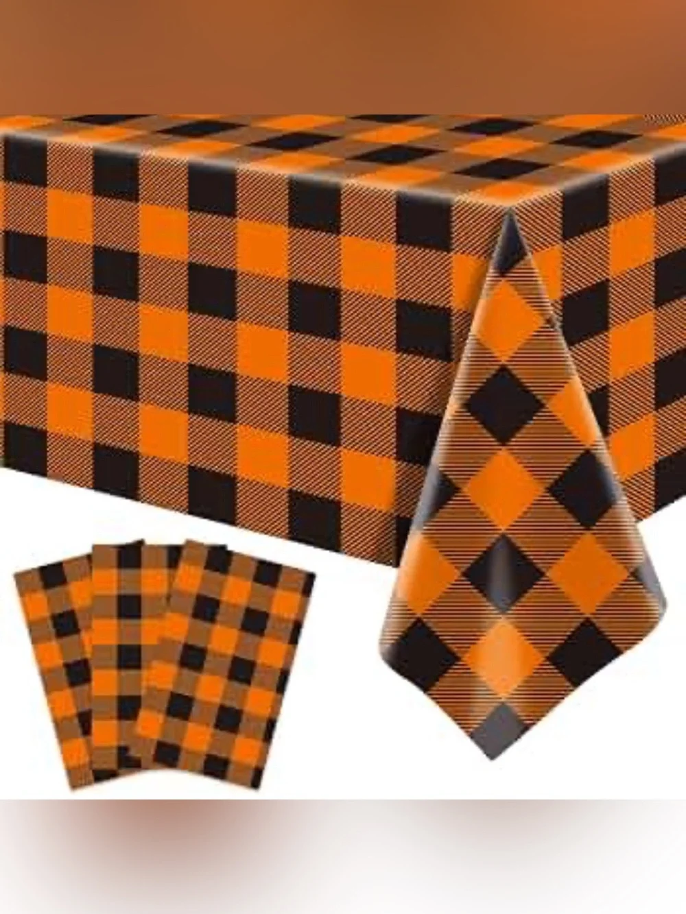 Hyde & EEK Orange and Black Buffalo Plaid Tablecloth +  Pumpkin Kitchen Towel